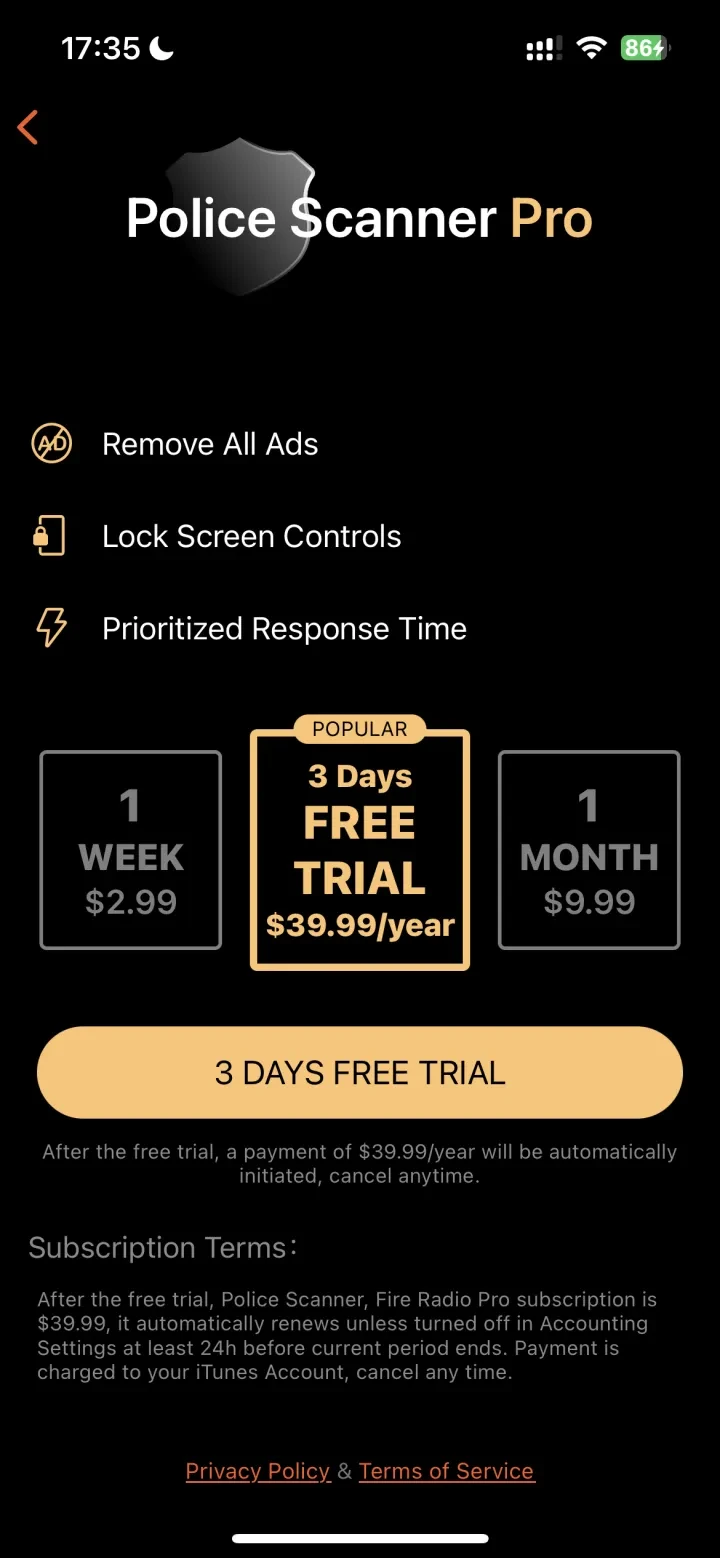 Police Scanner: Fire Radio paywall screenshot