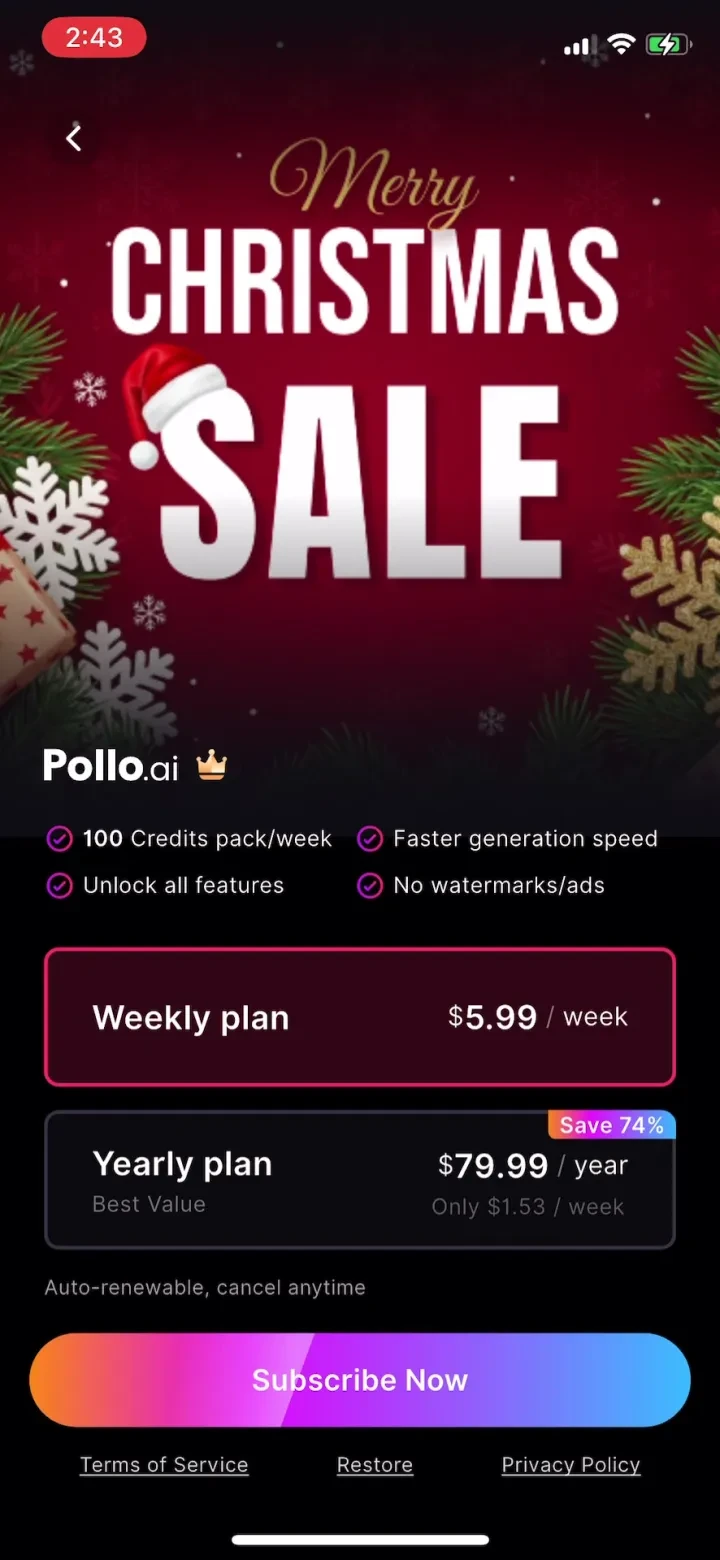 Pollo AI - AI Video Generator paywall screenshot
