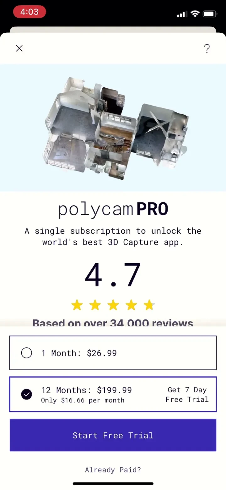 Polycam 3D Scans & Floor Plans paywall screenshot