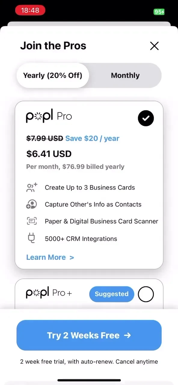 Popl: AI Lead Capture paywall screenshot