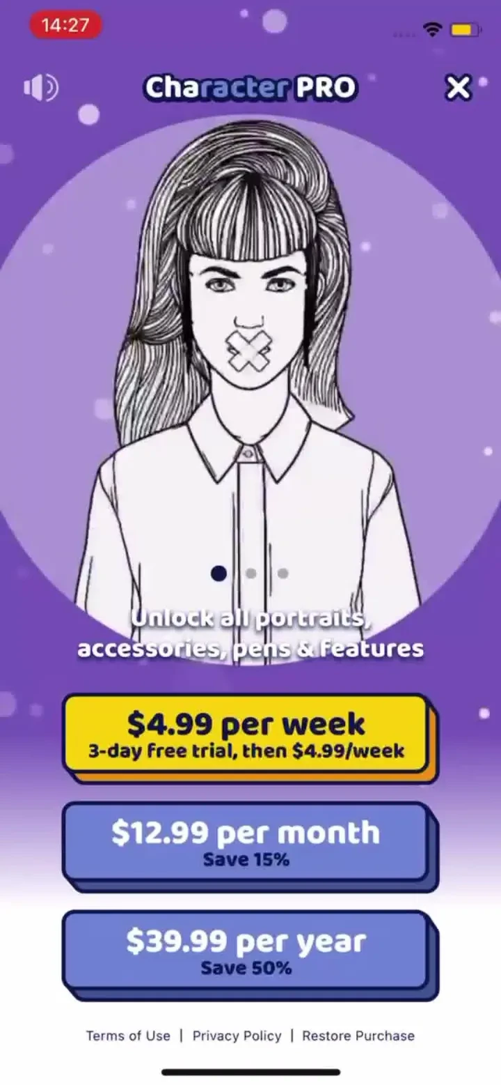 Portrait:Make Avatar Character paywall screenshot