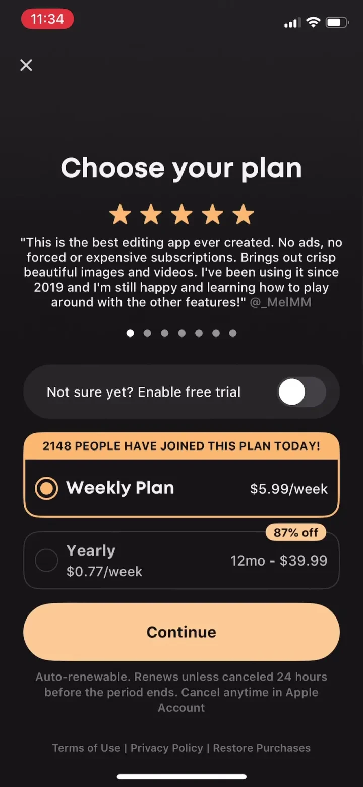 Prequel: Photo & Video Editor paywall screenshot