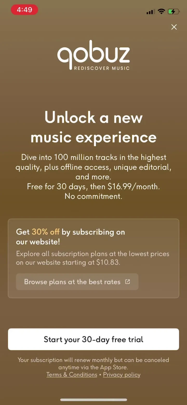 Qobuz: Music & Editorial paywall screenshot