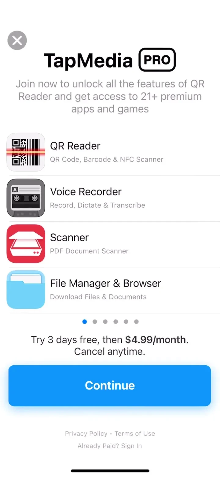 QR Reader for iPhone paywall screenshot