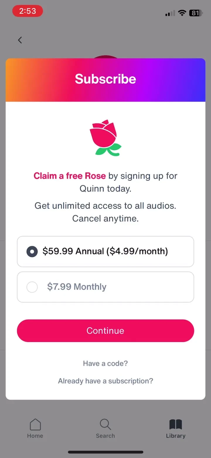 Quinn - Audio Stories paywall screenshot