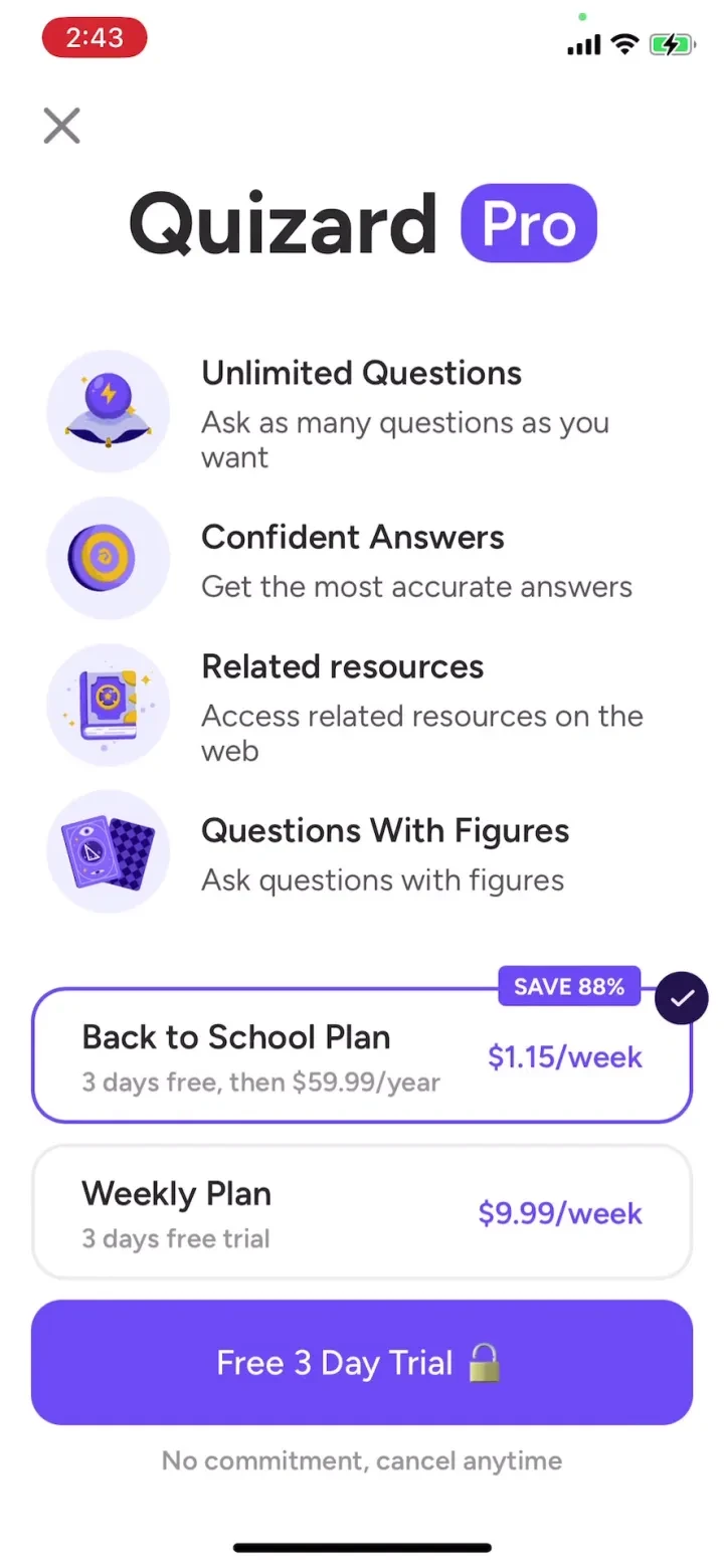 Quizard AI: Homework Helper paywall screenshot