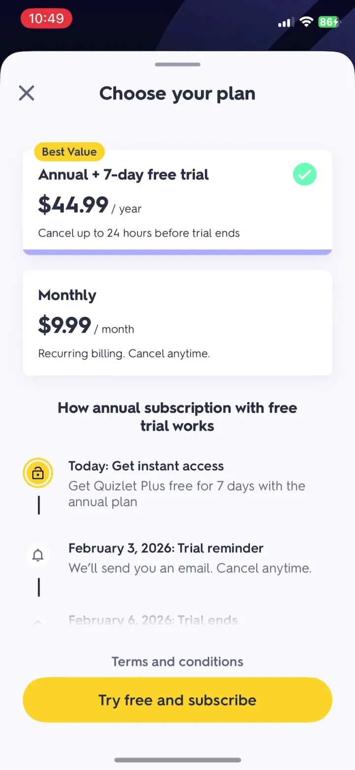 Quizlet: More than Flashcards paywall screenshot