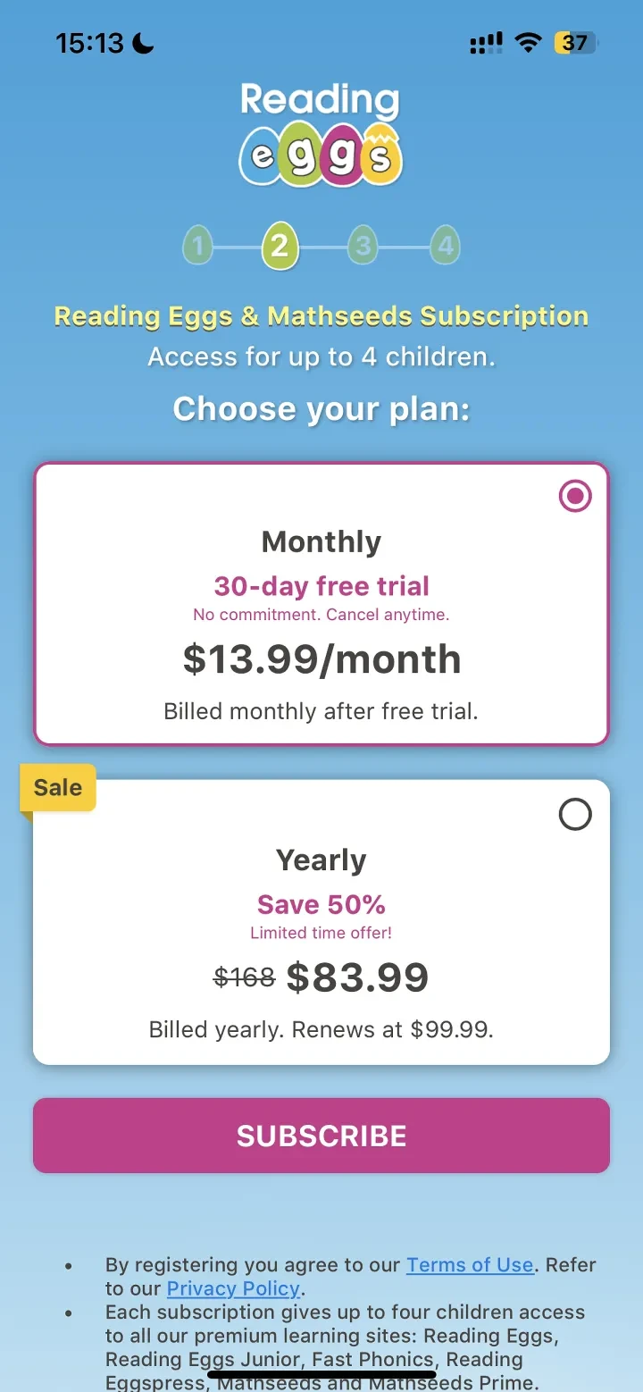 Reading Eggs - Learn to Read paywall screenshot