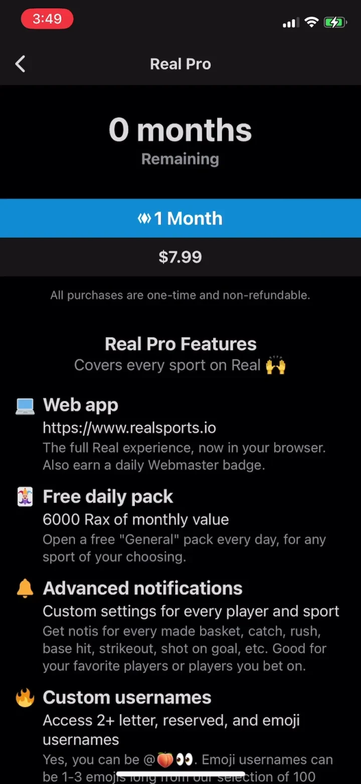Real - Sports paywall screenshot