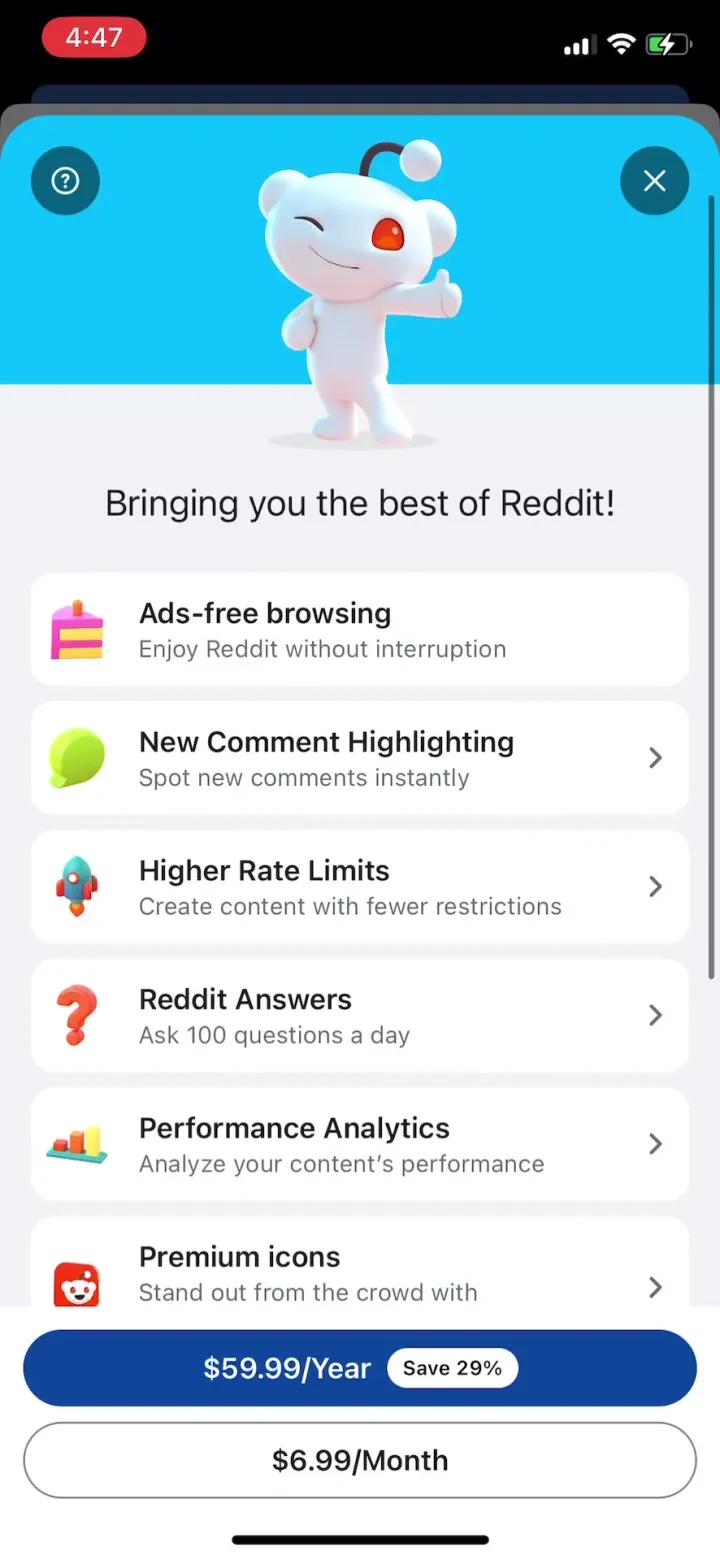 Reddit paywall screenshot