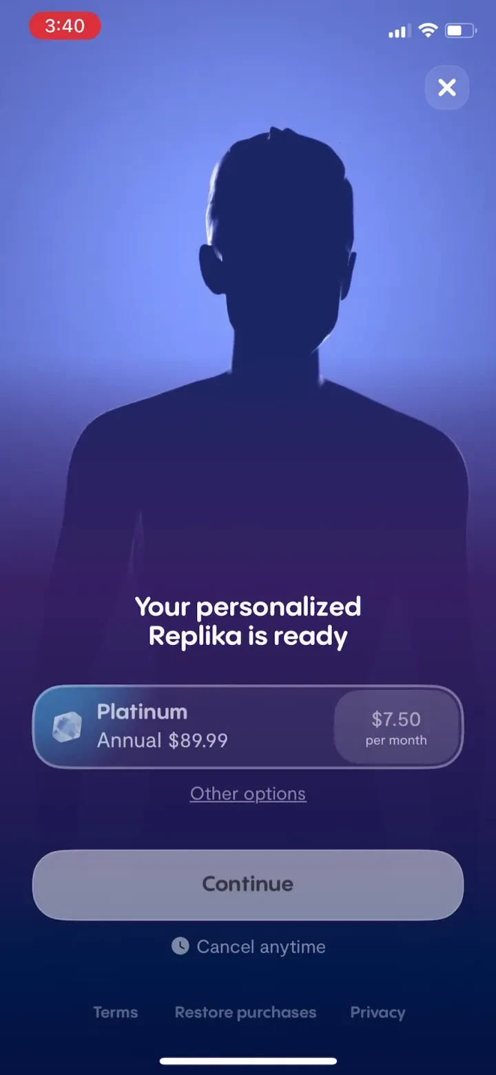 Replika - AI Friend paywall screenshot
