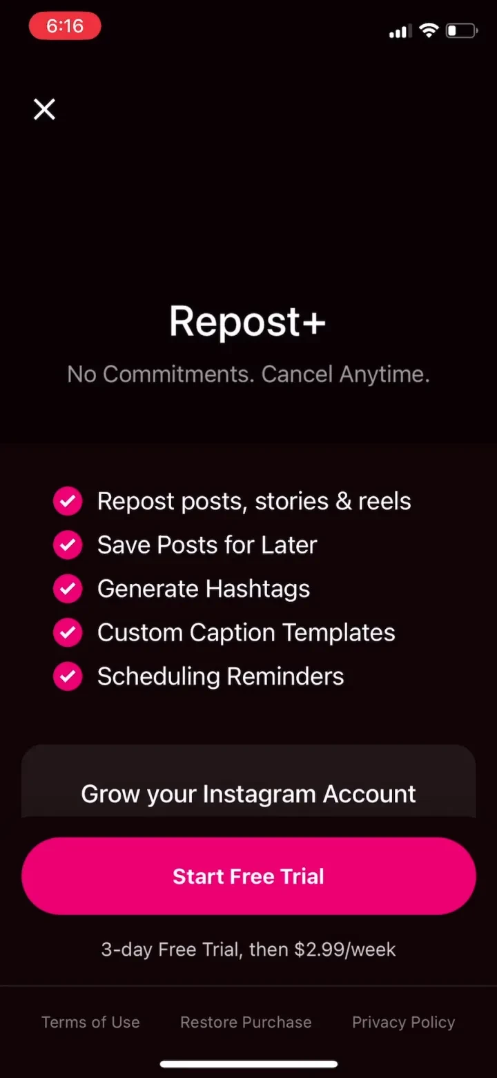 Repost+ for Instagram . paywall screenshot