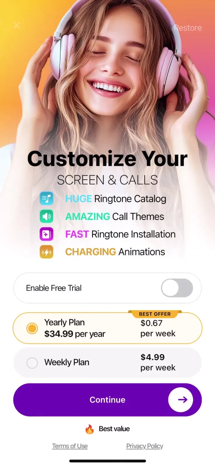 Ringtones for iphone: Ringtune paywall screenshot