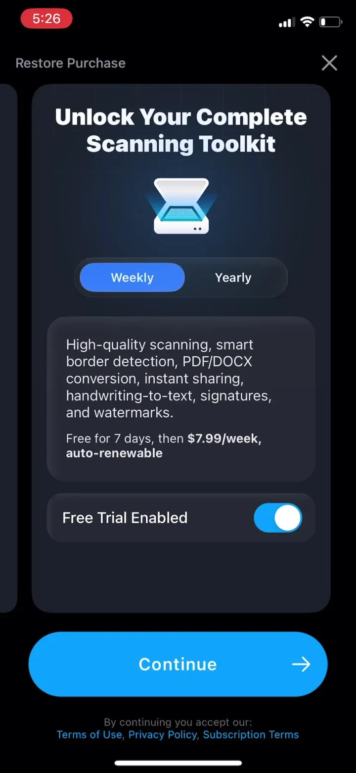 ScanGuru: PDF Scanner App paywall screenshot