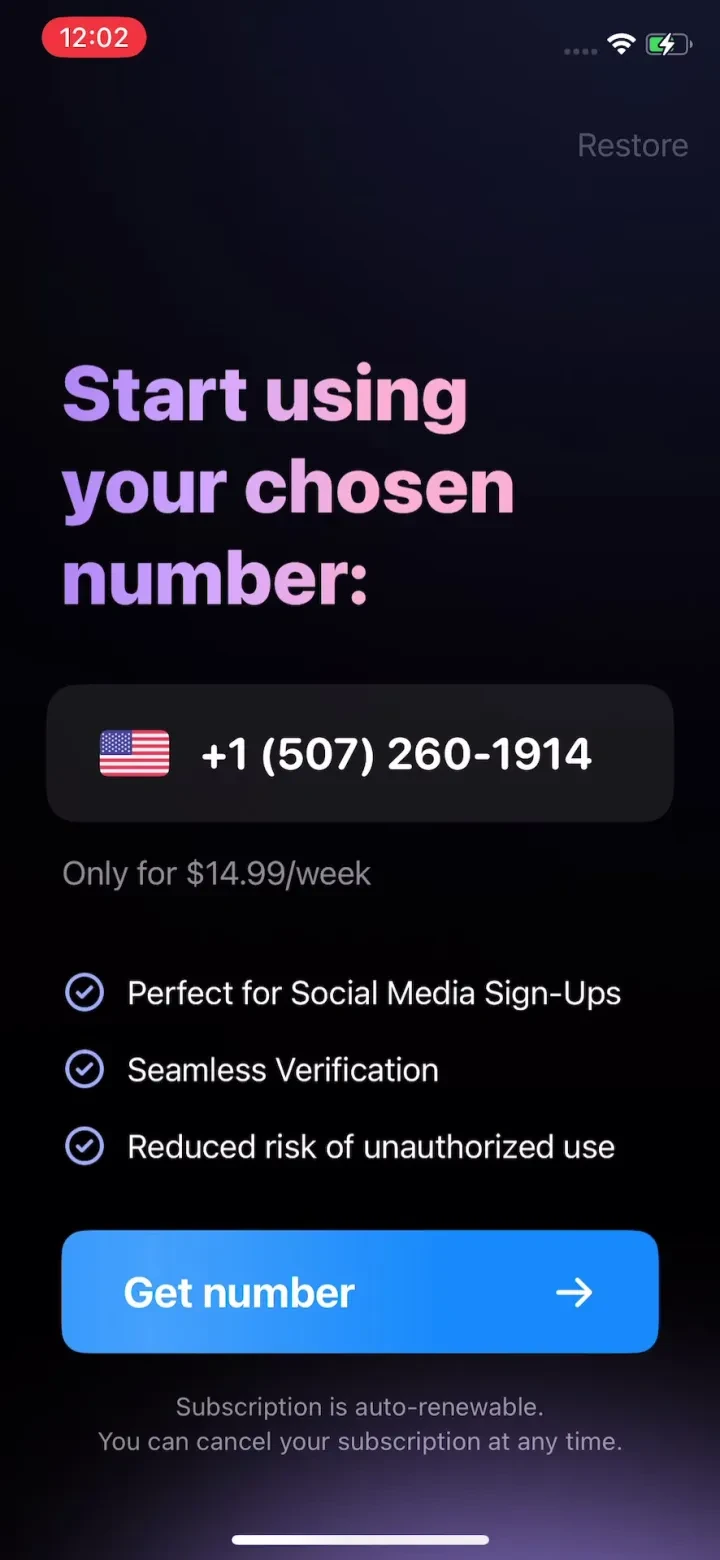 Second Phone Number, 2nd Line paywall screenshot
