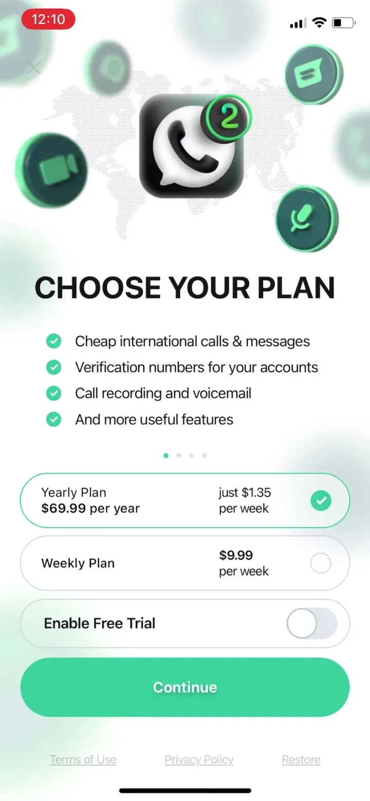Second Phone Number - 2Number paywall screenshot