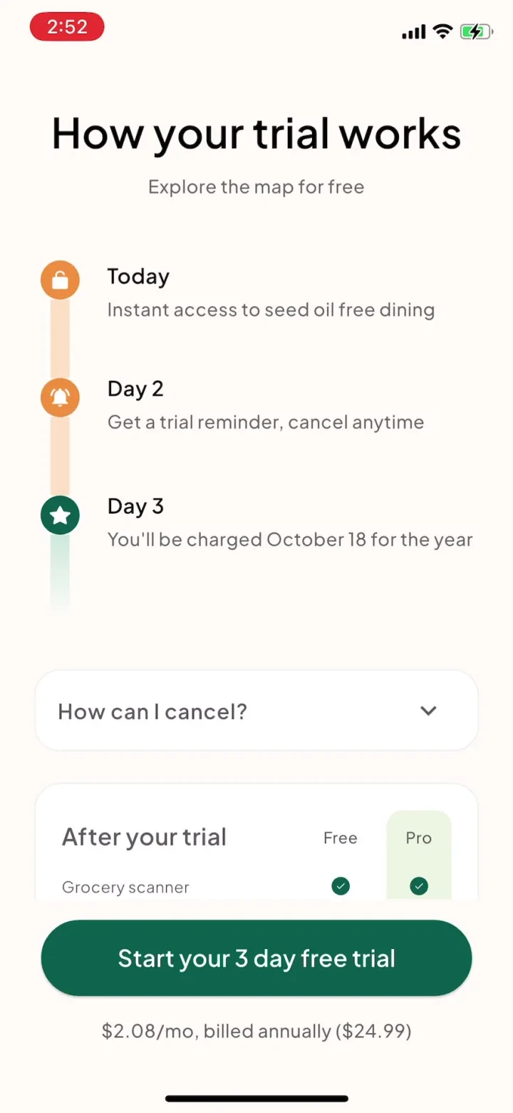 Seed Oil Scout: Healthy Dining paywall screenshot