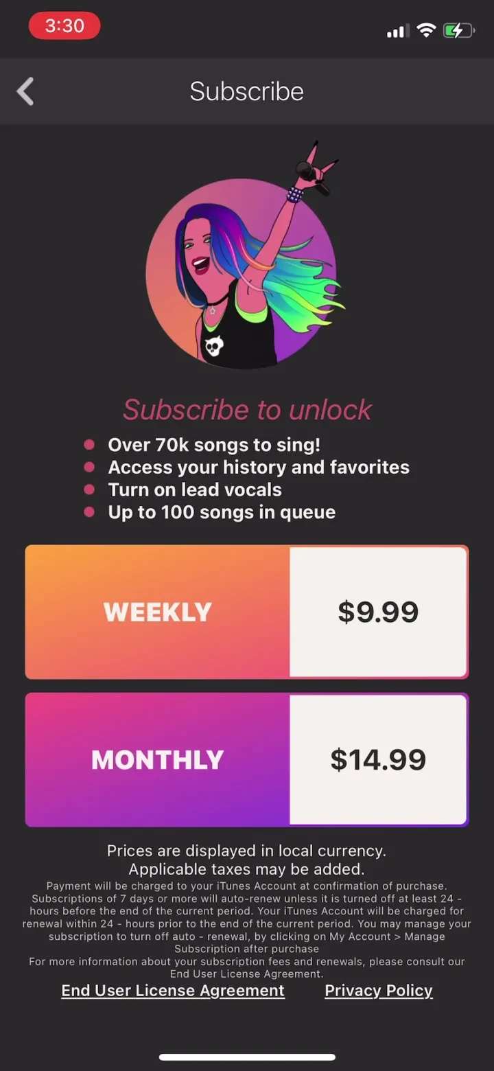 Singing Machine Karaoke paywall screenshot