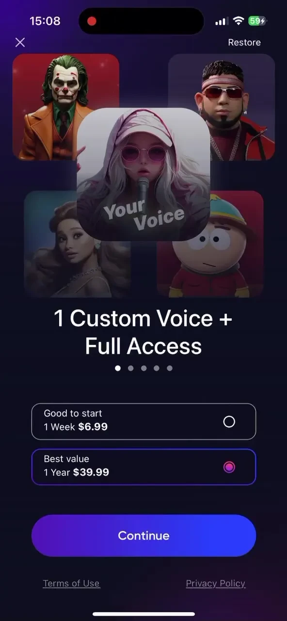 SingUp: AI Music Generator paywall screenshot
