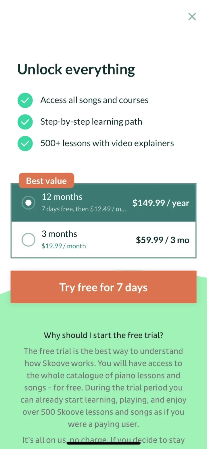 Skoove: Learn to Play Piano paywall screenshot