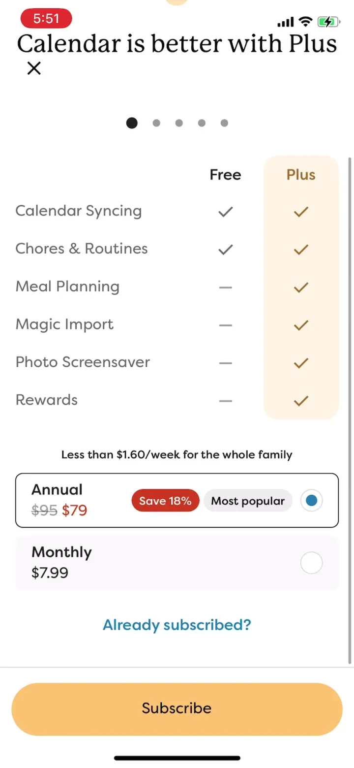 Skylight App paywall screenshot
