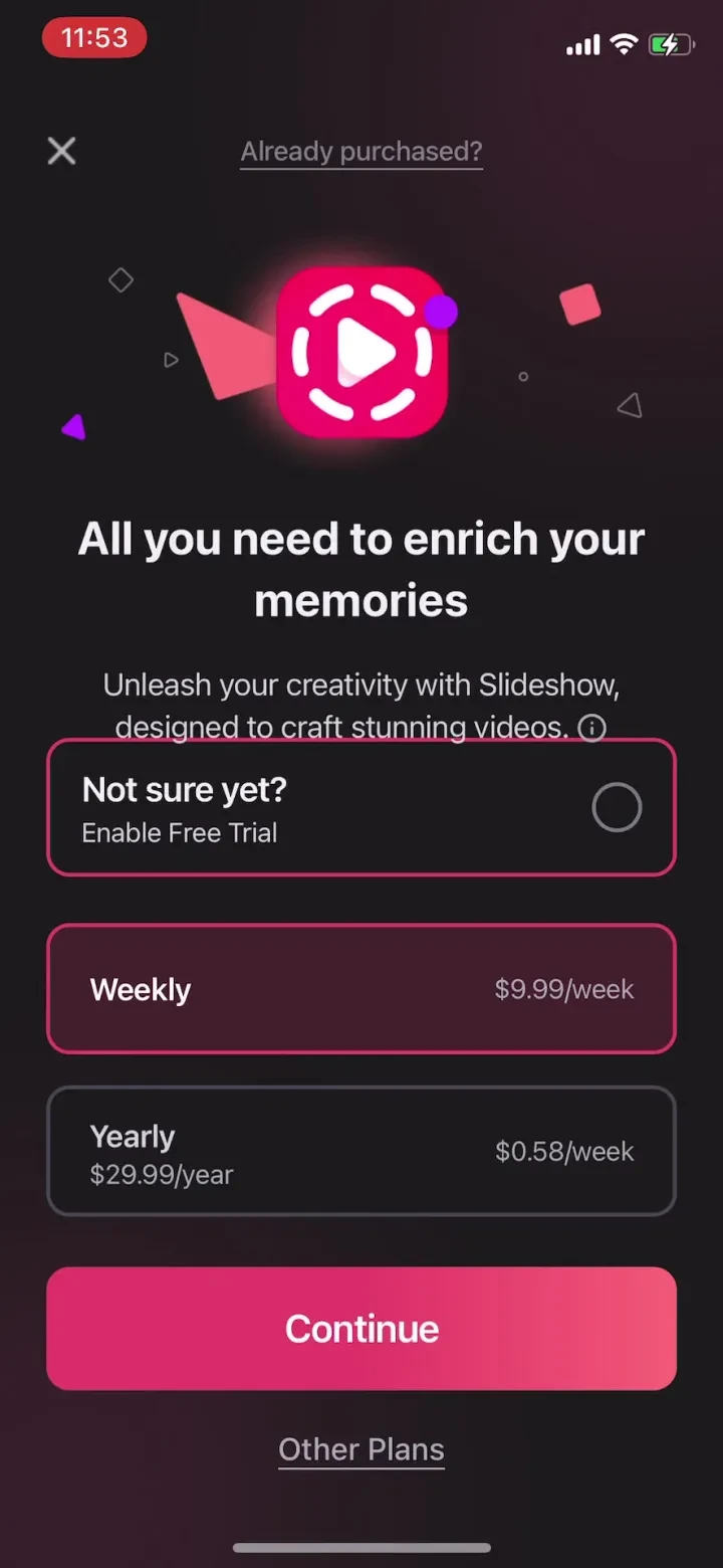 SlideShow Maker Photo to Video paywall screenshot