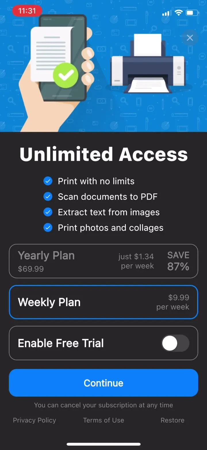 Smart Printer App: Print, Scan paywall screenshot