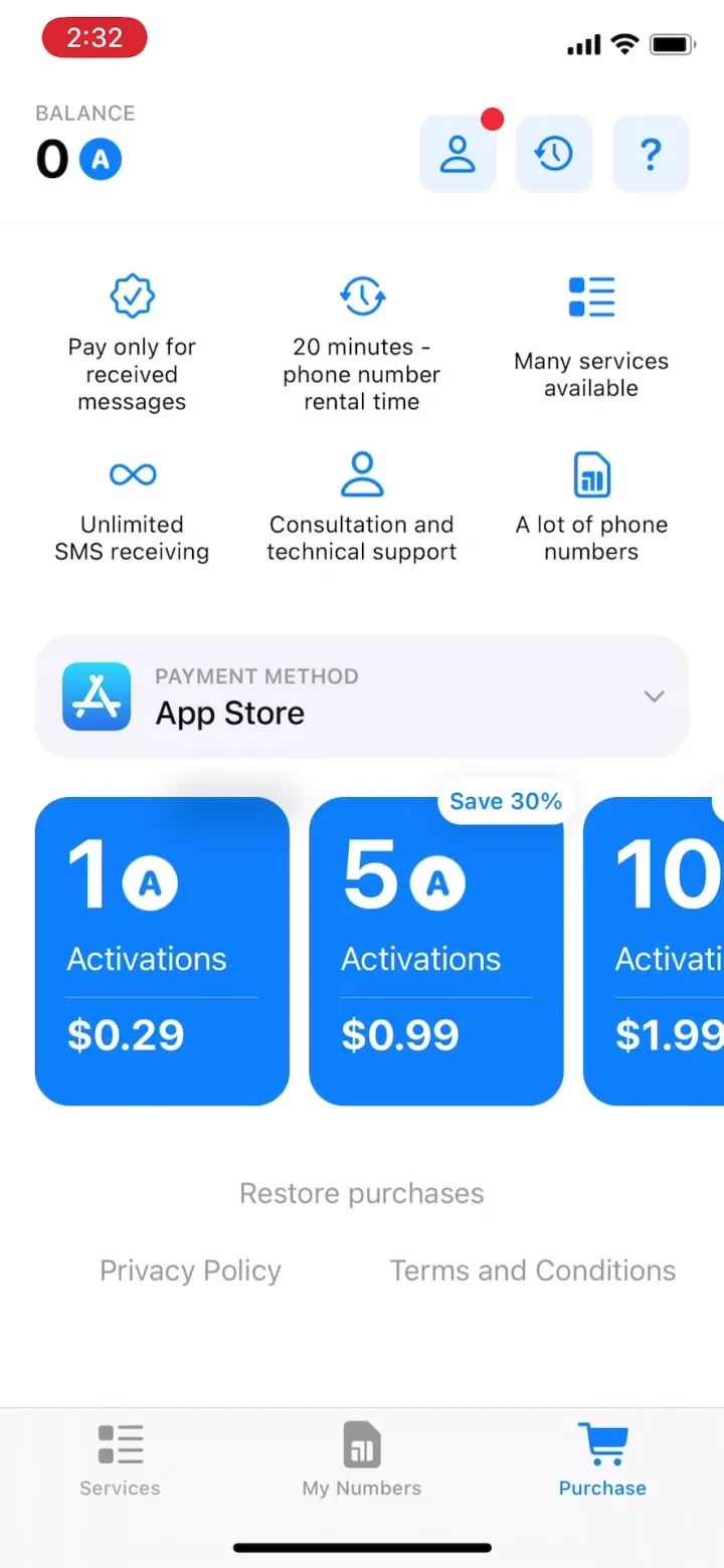 SMS Virtual - Receive SMS paywall screenshot