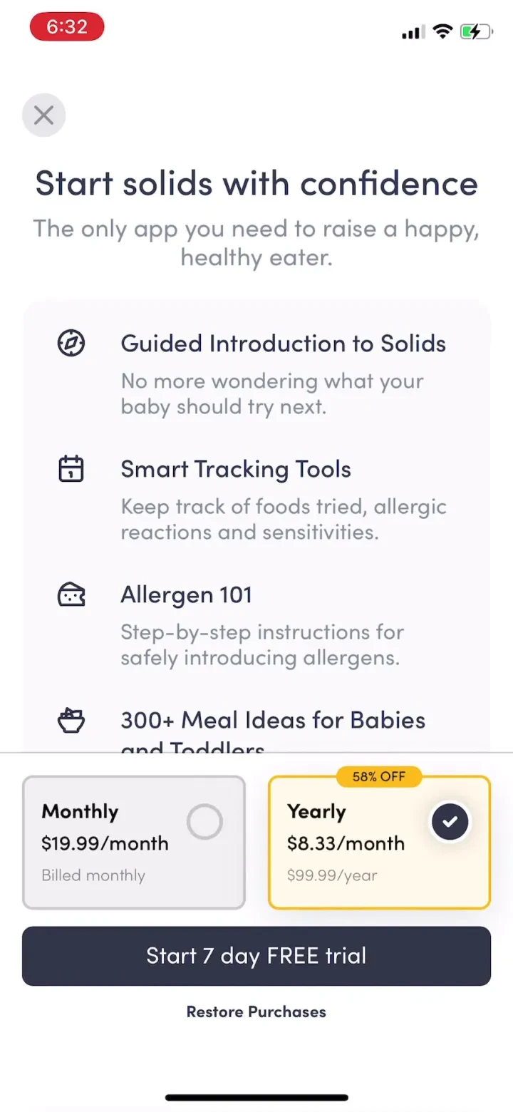 Solid Starts: Baby First Foods paywall screenshot