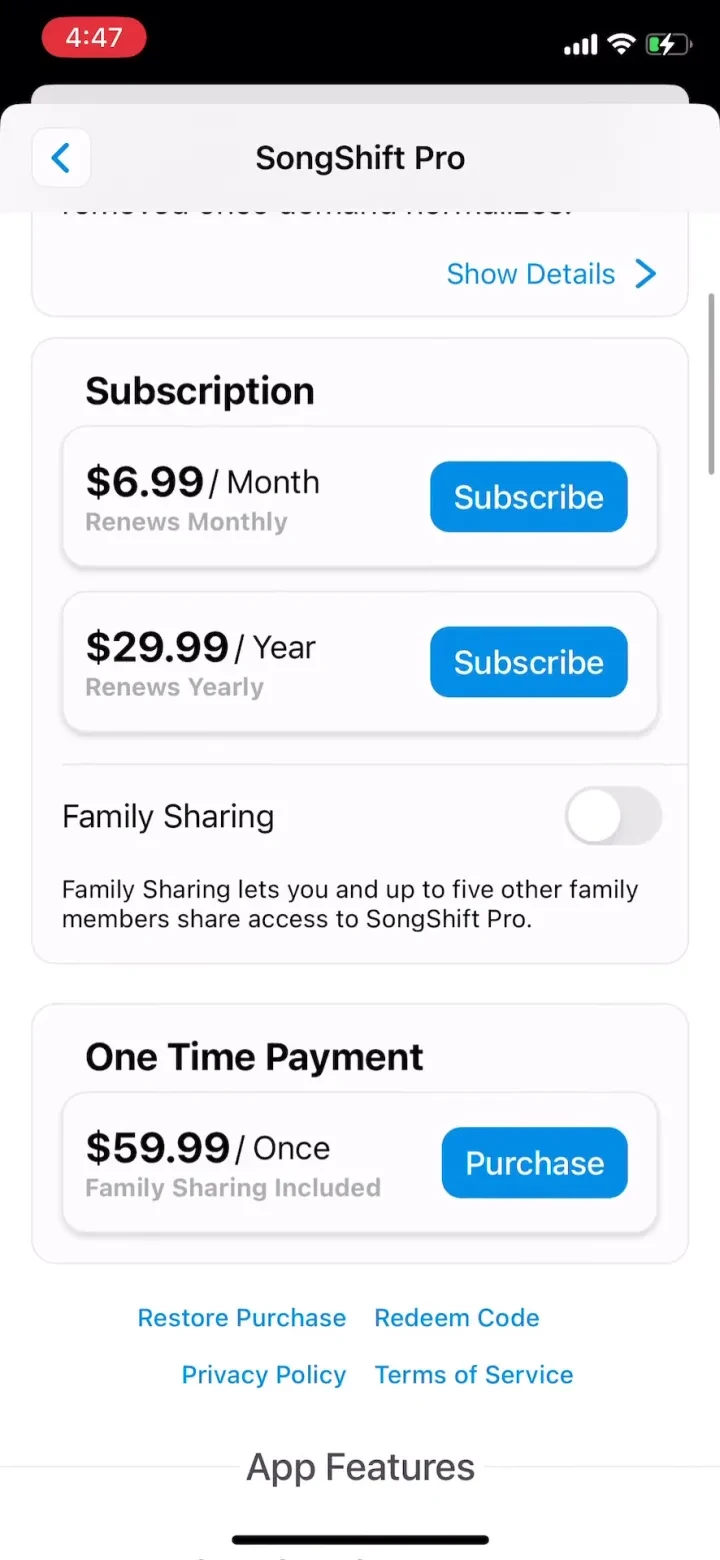 SongShift paywall screenshot