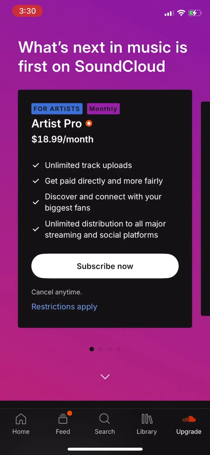 SoundCloud: The Music You Love paywall screenshot