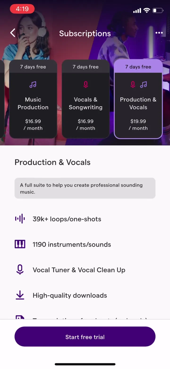 Soundtrap: Music Making Studio paywall screenshot