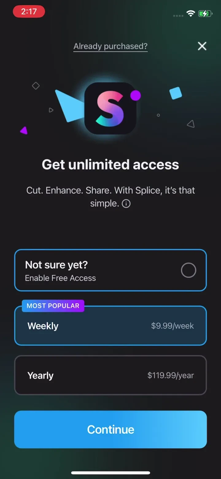 Splice - Video Editor & Maker paywall screenshot