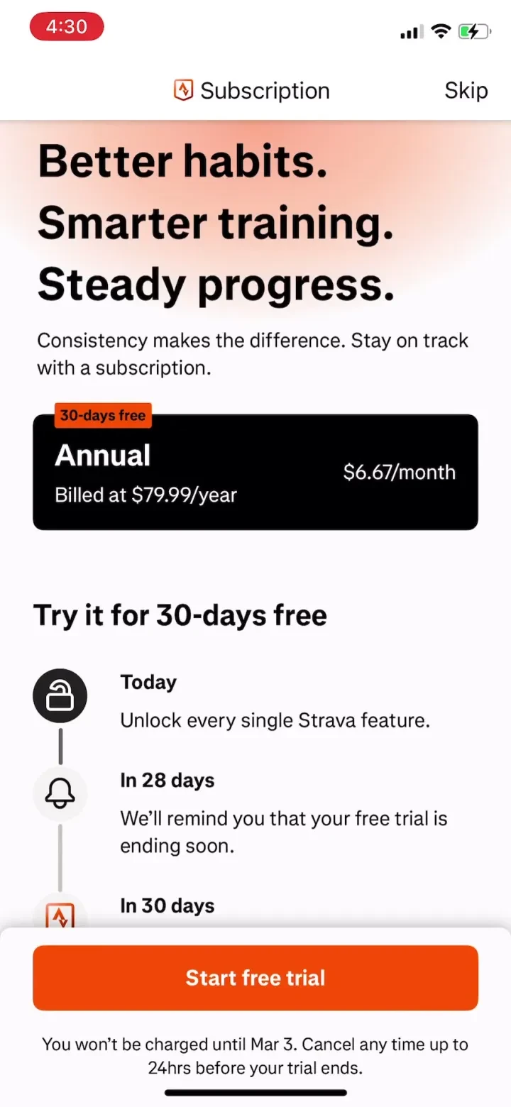 Strava: Run, Bike, Walk paywall screenshot