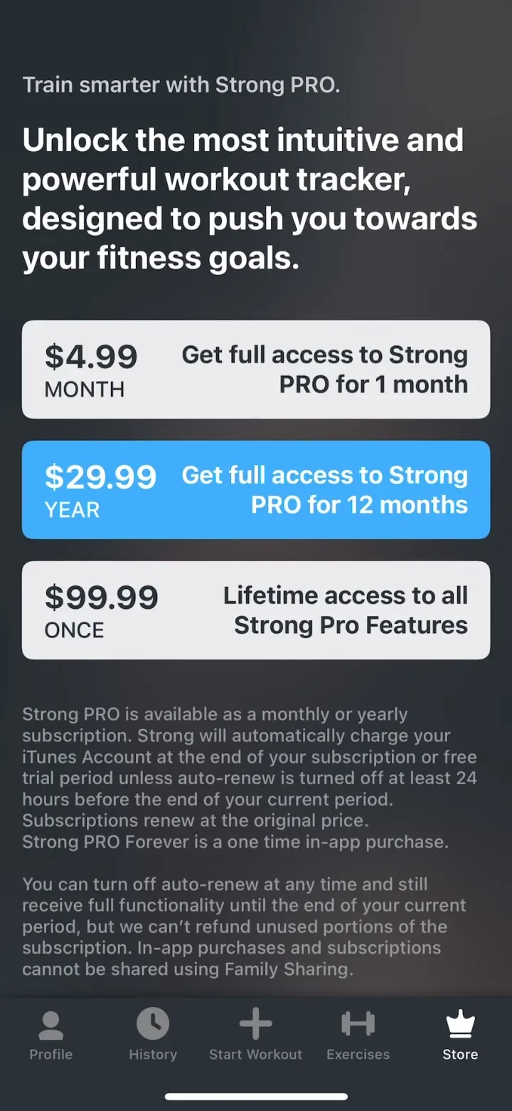 Strong Workout Tracker Gym Log paywall screenshot
