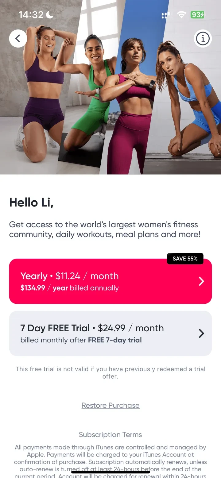 Sweat: Fitness App For Women paywall screenshot