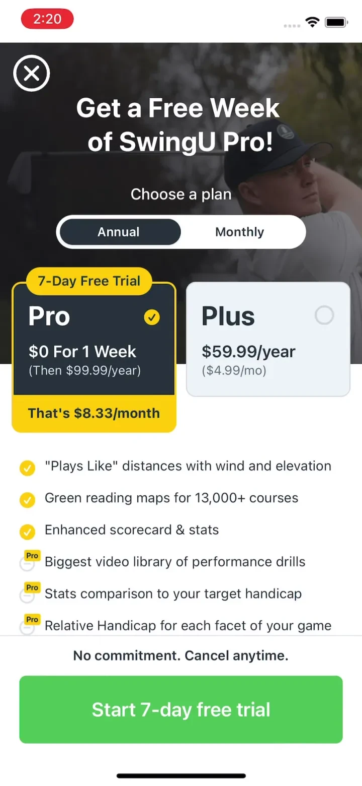 SwingU: Golf GPS Range Finder paywall screenshot