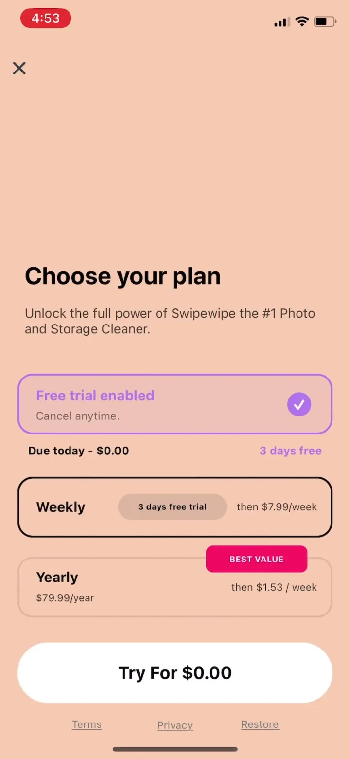 Swipewipe: Photo Cleaner paywall screenshot
