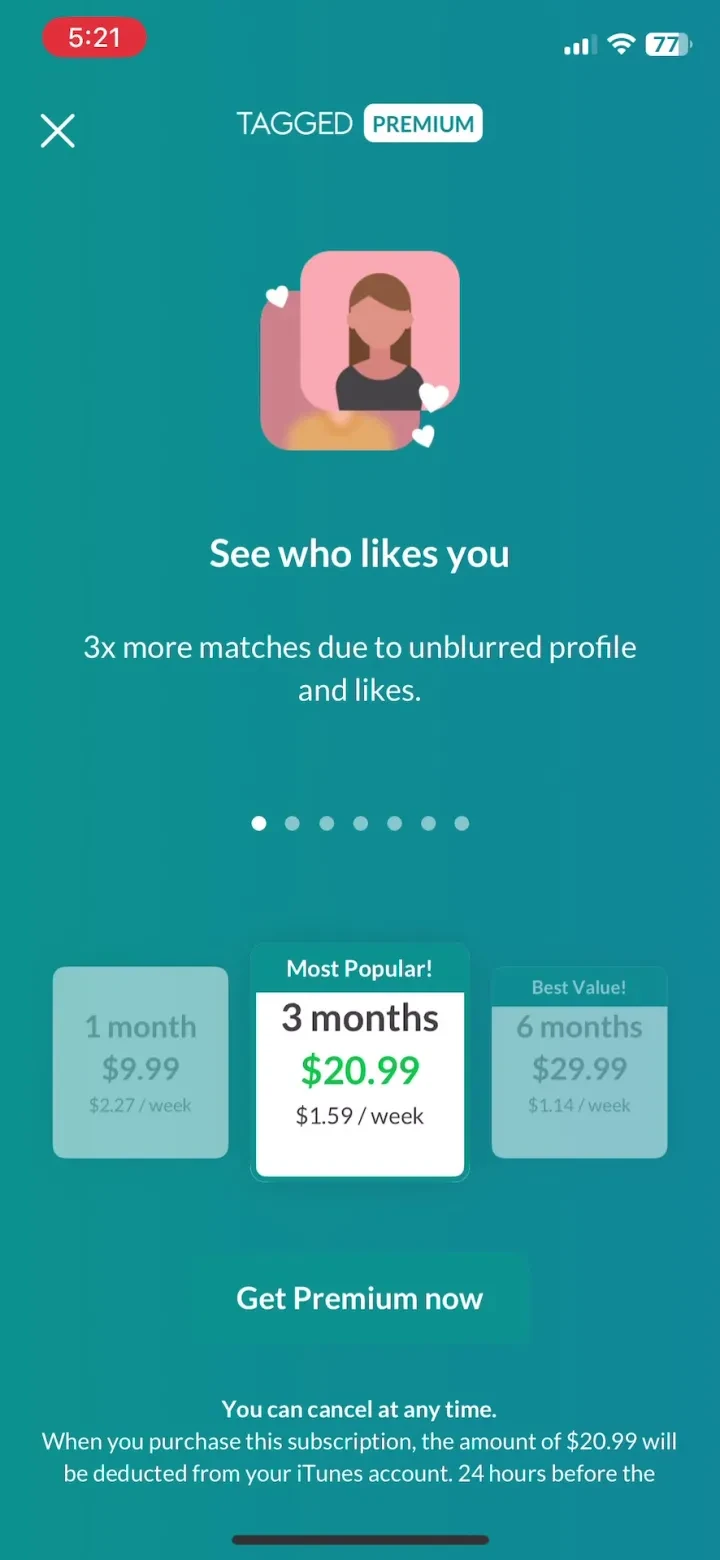 Tagged Dating: Chat & Go Live! paywall screenshot