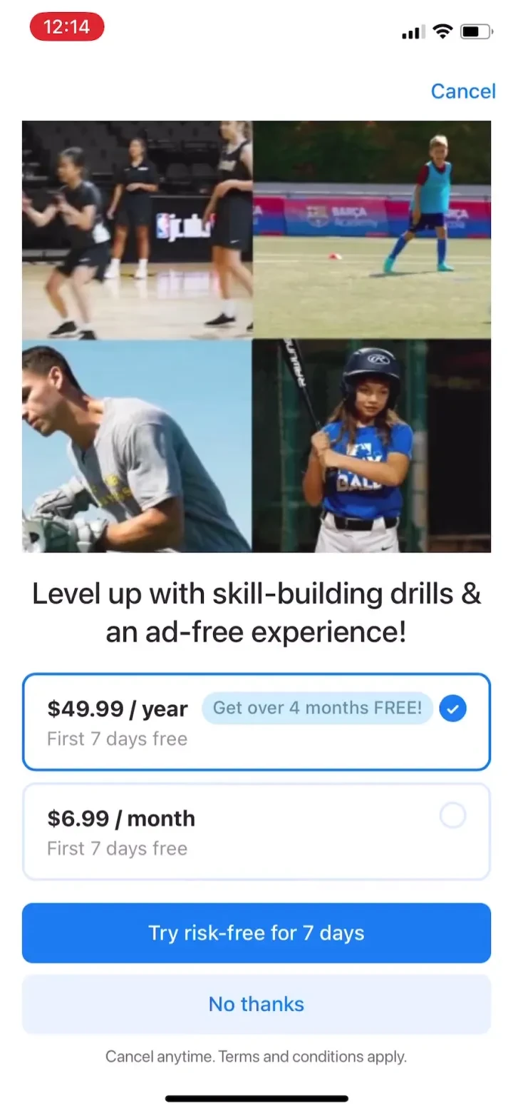 TeamSnap paywall screenshot
