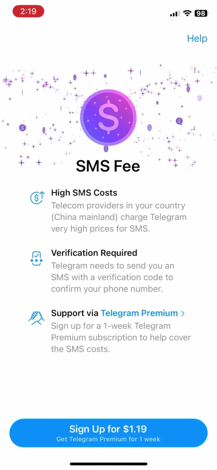 Telegram Messenger paywall screenshot