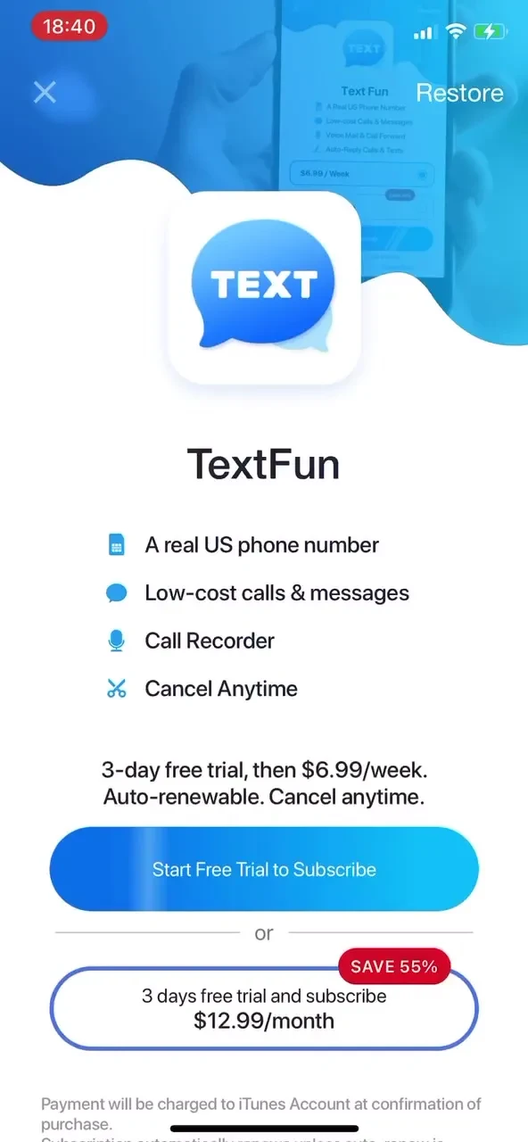 Text App: Wifi Calling+Texting paywall screenshot