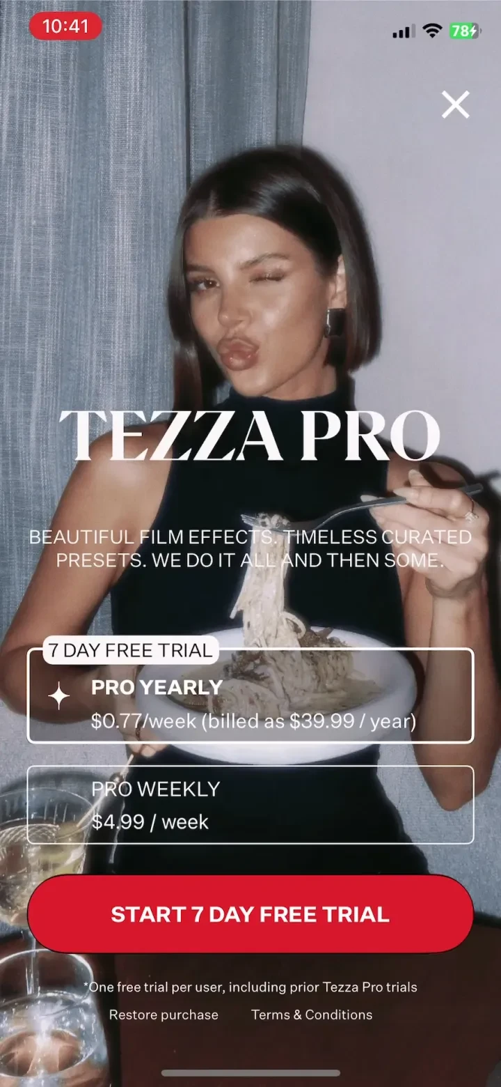 Tezza: Aesthetic Photo Editor paywall screenshot