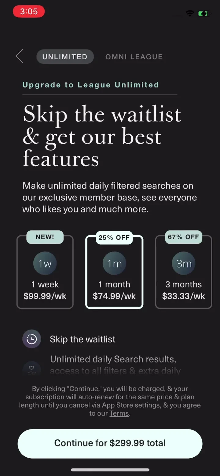 The League: Intelligent Dating paywall screenshot