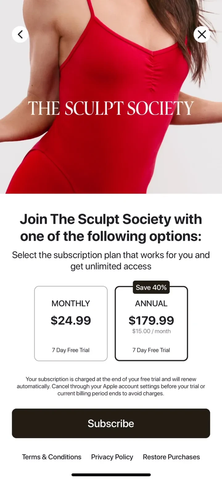 The Sculpt Society paywall screenshot