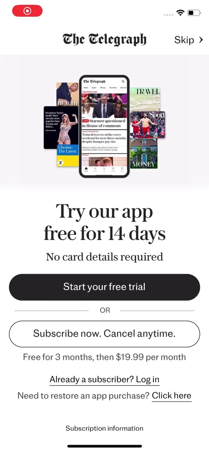 The Telegraph: UK & World News paywall screenshot