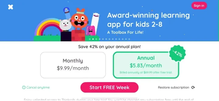 Thinkrolls: Fun Kids Games 2-8 paywall screenshot