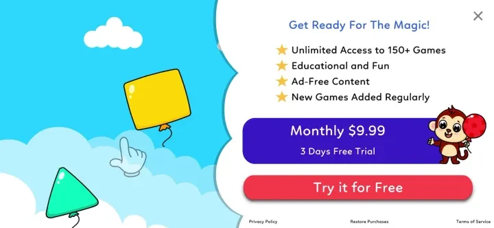 Toddler Games Baby Balloon Pop paywall screenshot
