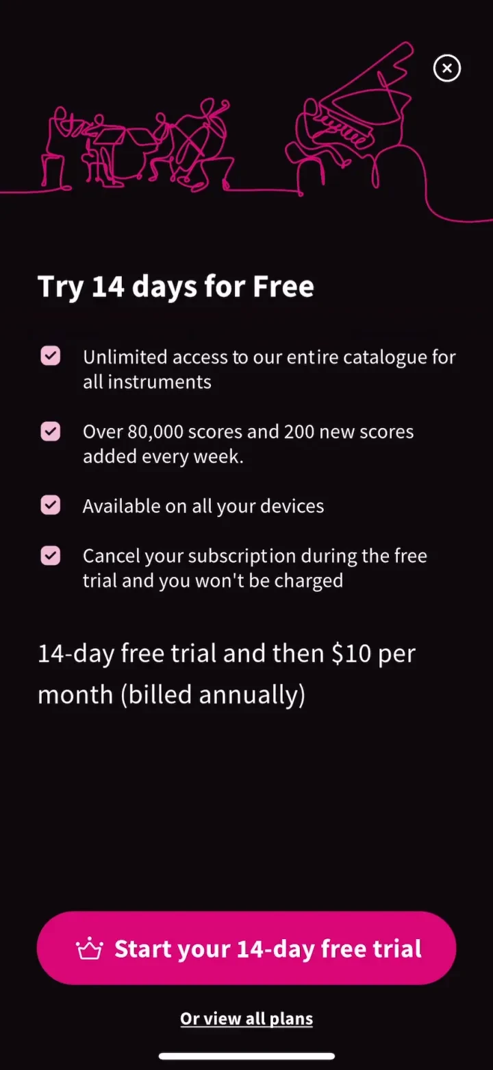 Tomplay Sheet Music paywall screenshot
