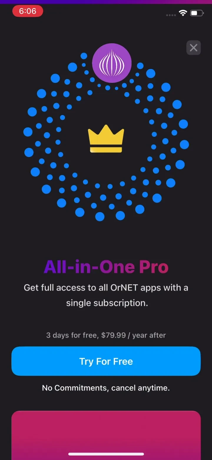 TOR Browser: OrNET Onion + VPN paywall screenshot